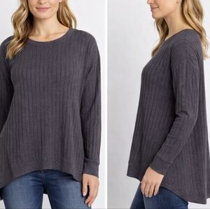 Nally & Millie Dark Gray Ribbed Long Sleeve Knit Top Size OS NWT
